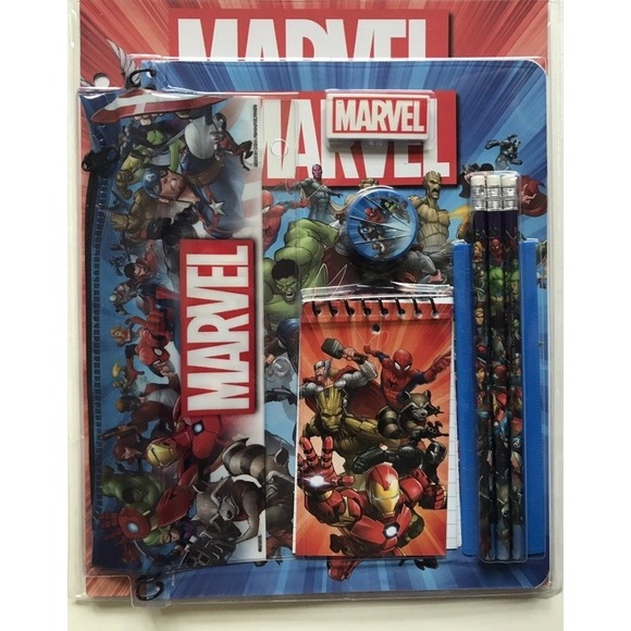 Stationery 11pc Set Marvel Heroes Portfolios Theme Book Pencil Ruler Eraser New - Picture 2 of 3